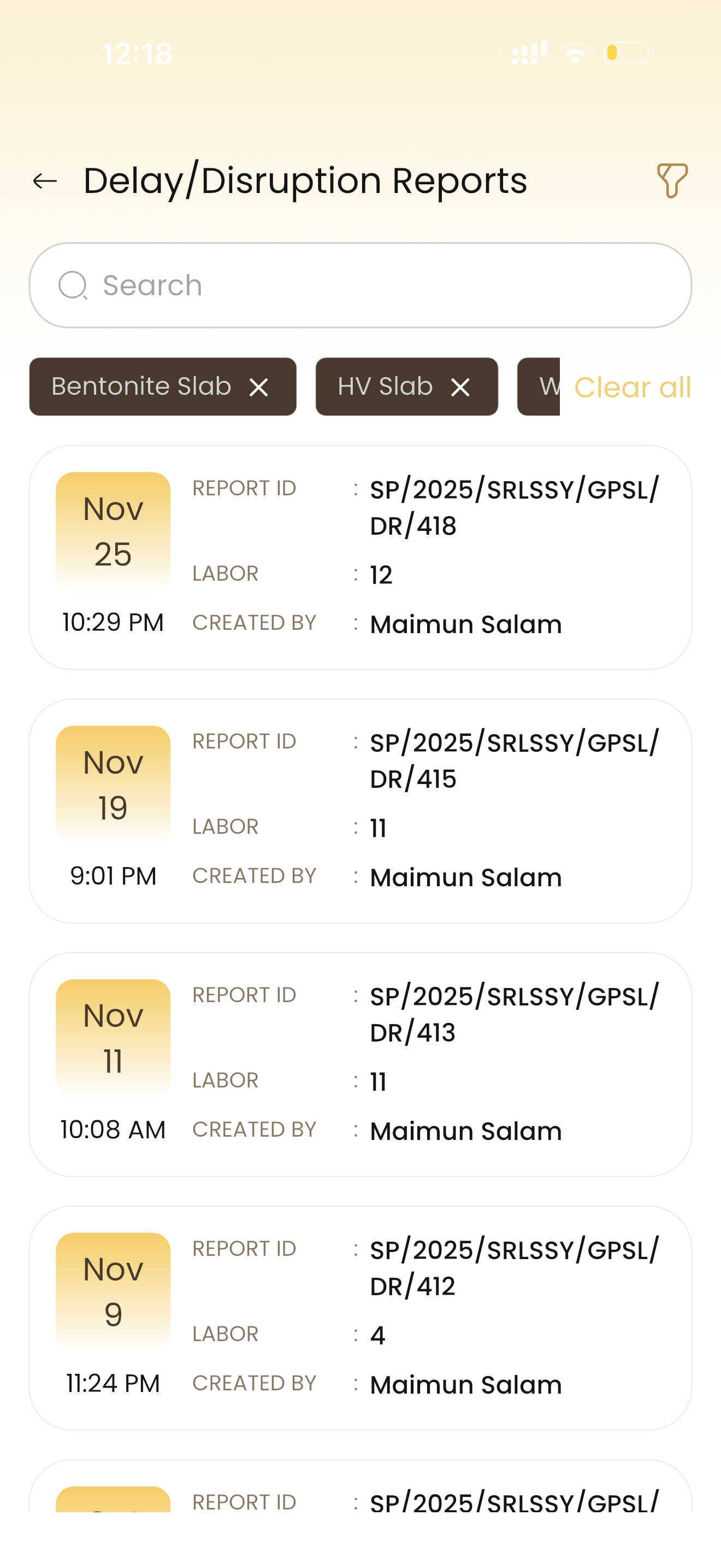 Standardised Reporting Framework screen